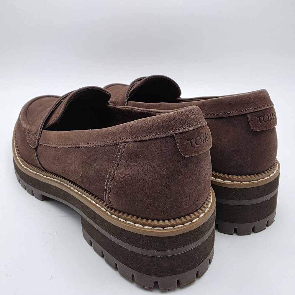 TOMS Cara Platform Chunky Lugged CloudSole Insoles Brown Leather Loafers SZ 8 - Picture 3 of 10